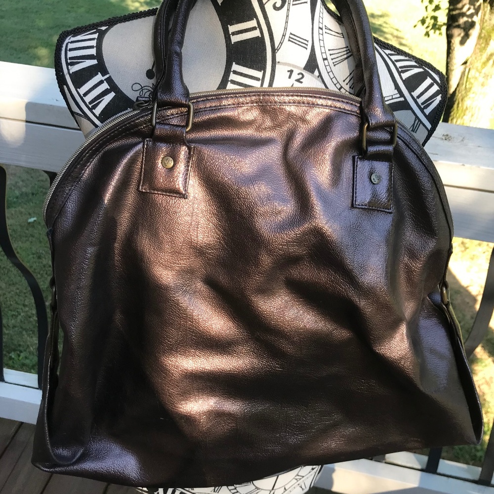 Bronze Faux Leather Large Satchel Bag by LANCOME